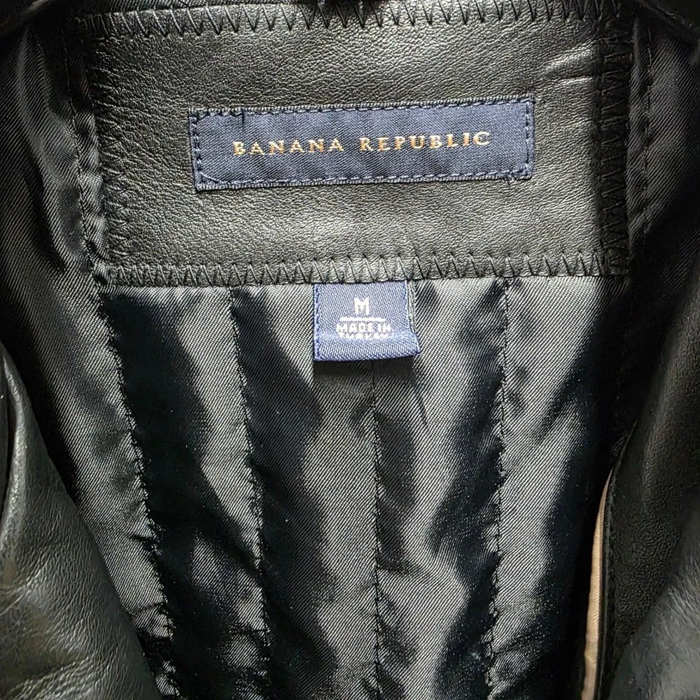 Banana Republic Mens Black Leather Car Coat Vintage 2003 Button Front Jacket M
